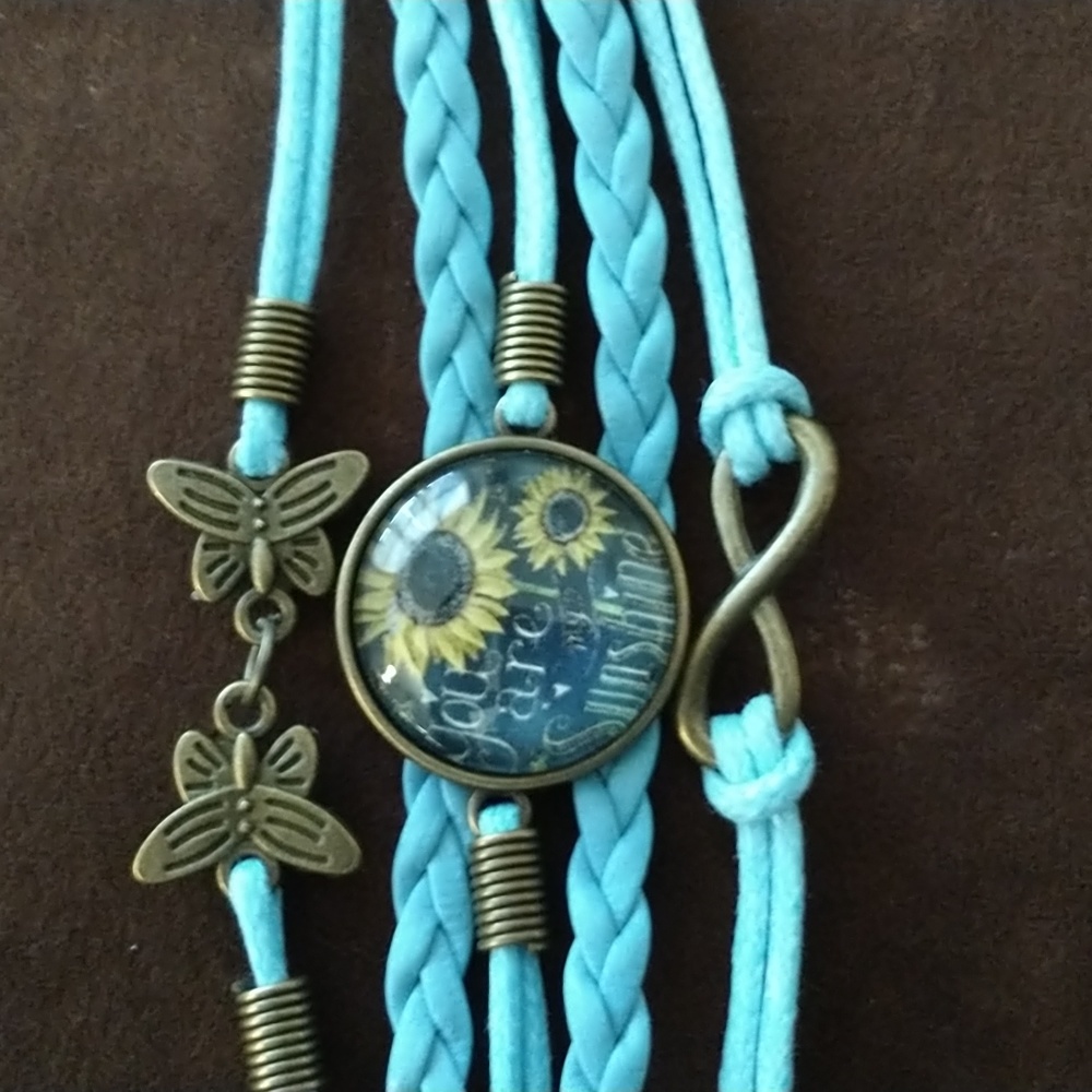 NWT butterfly, sunflower, infinity symbol braided leather bracelet - Picture 4 of 4